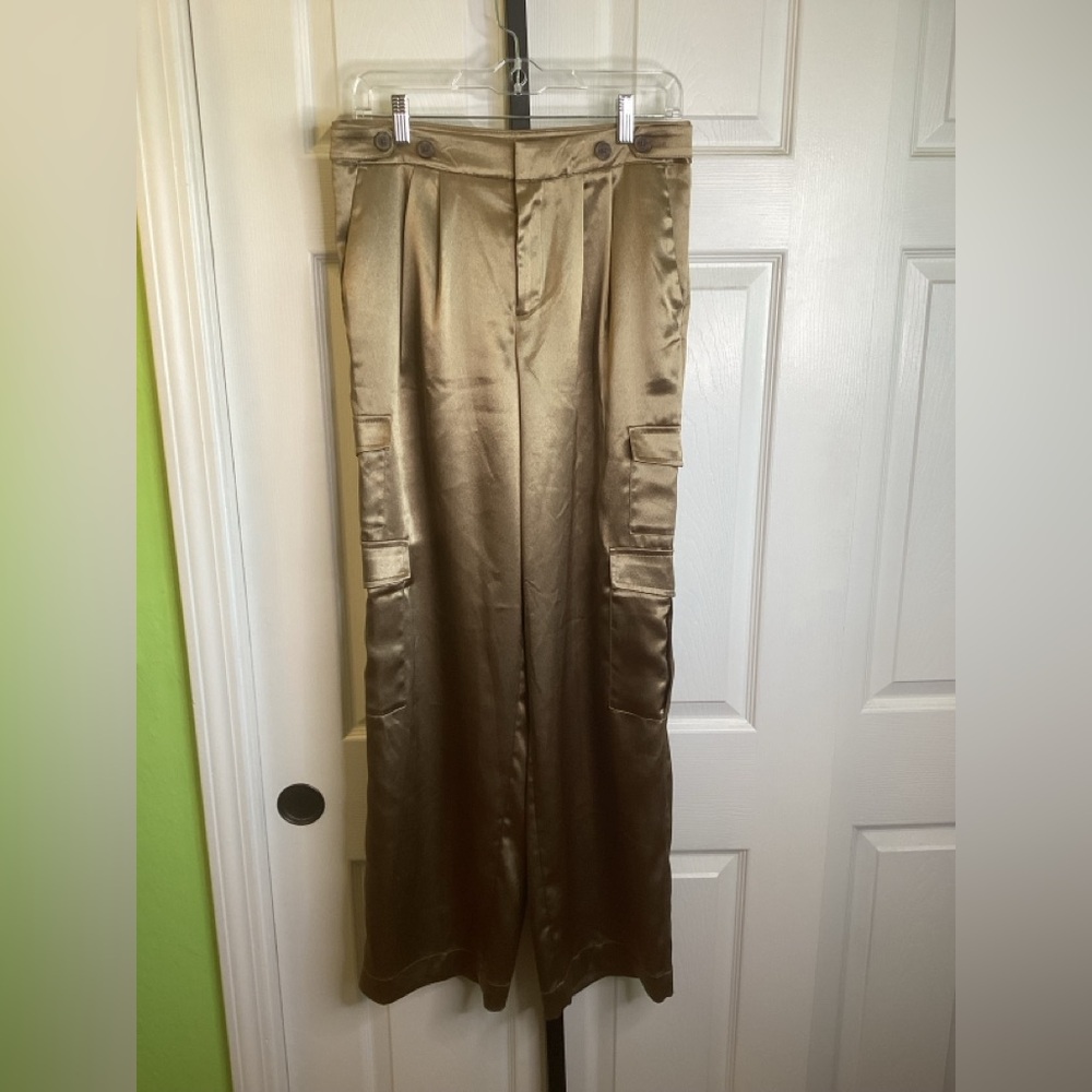 Gold Satin Cargo Pants, size 6